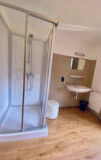 wall, indoor, sink, bathroom, plumbing fixture, floor, bathtub, shower, mirror, tap